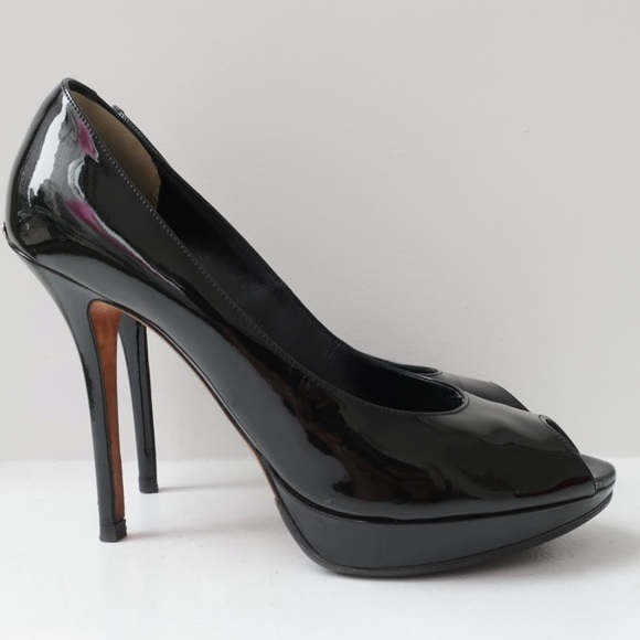 DIOR size 39 black patent peep toe PLATFORM PUMPS - Picture 9 of 12